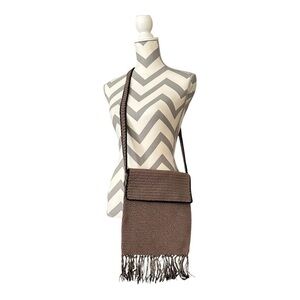 The Sak Brown & Black Crochet Crossbody Fringe Bag NWOT